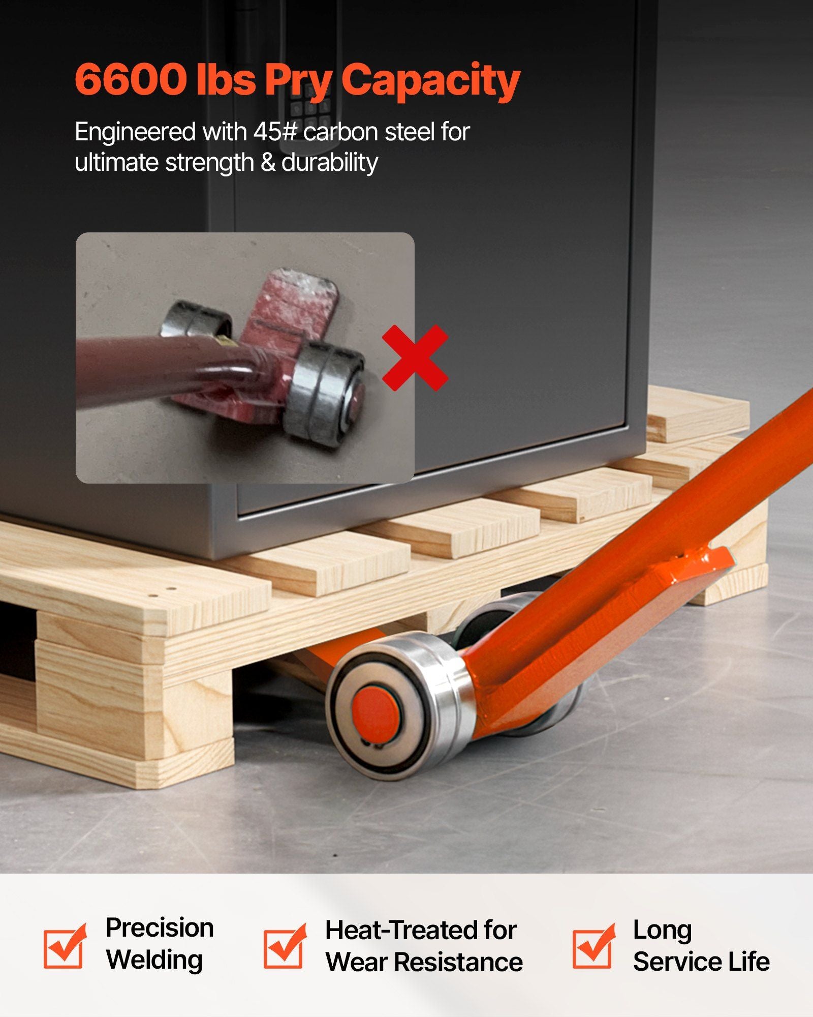 Prylever Bar, 2994 kg Weight Capacity, 1.4 m Carbon Steel Handle Lever Dolly, Pry Lever Bar with Wheels for V952-HLQG60INCH66SB4AX001V0