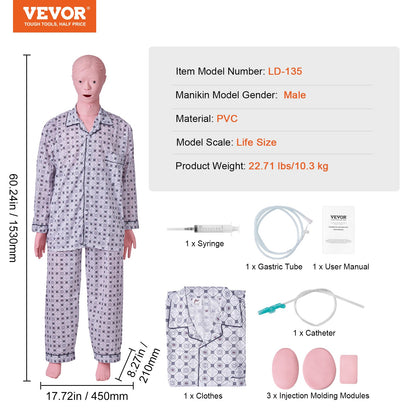 Nursing Training Manikin, Male Life Size Demonstration Human Manikin for Nursing Training, Multifunctional V952-HLRTMXDBLNXH3GWPCV0