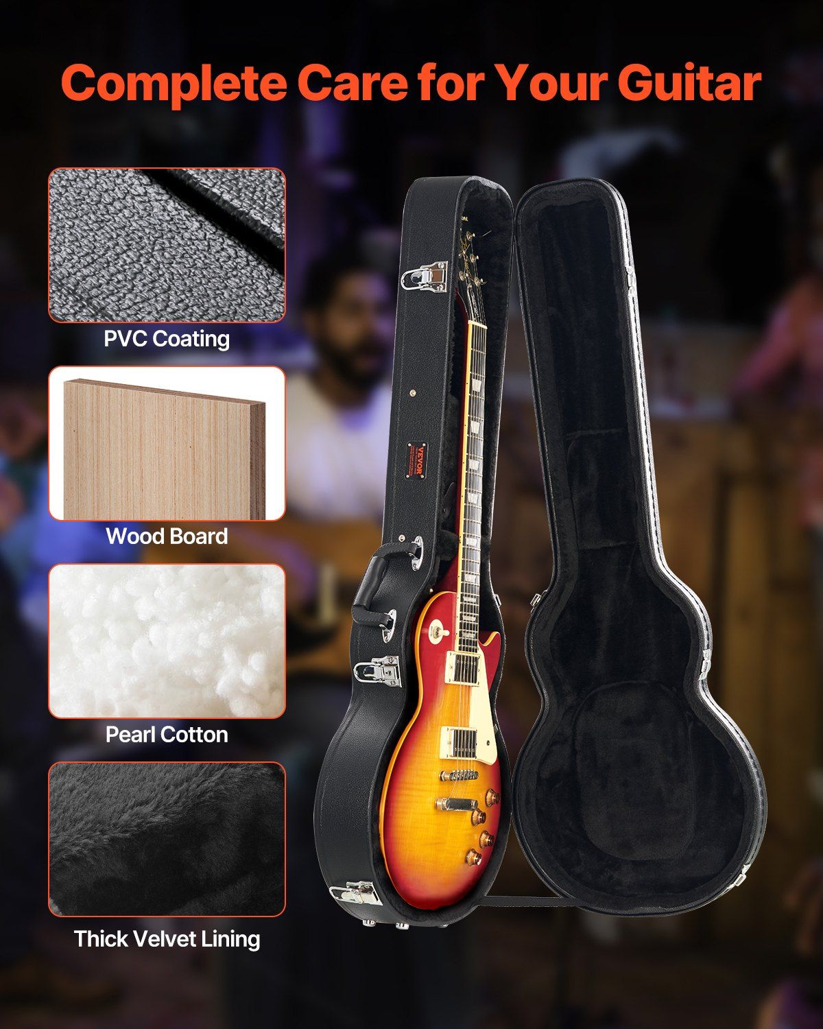 Electric Guitar Hard Case, 1050 mm Gourd-Shaped Guitar Hard Case, With Lock Latch Key Handle, PVC Padding V952-HLXJTYHHLXJH98R2TV0