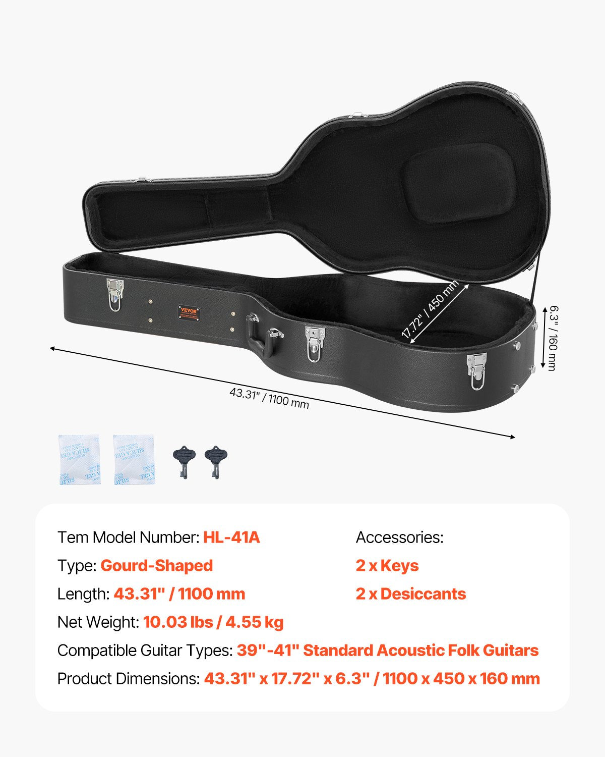 Acoustic Guitar Hard Case 1100 mm With Lock Key And for Acoustic Guitar V952-HLXJTYHHLXJHXE9DEV0