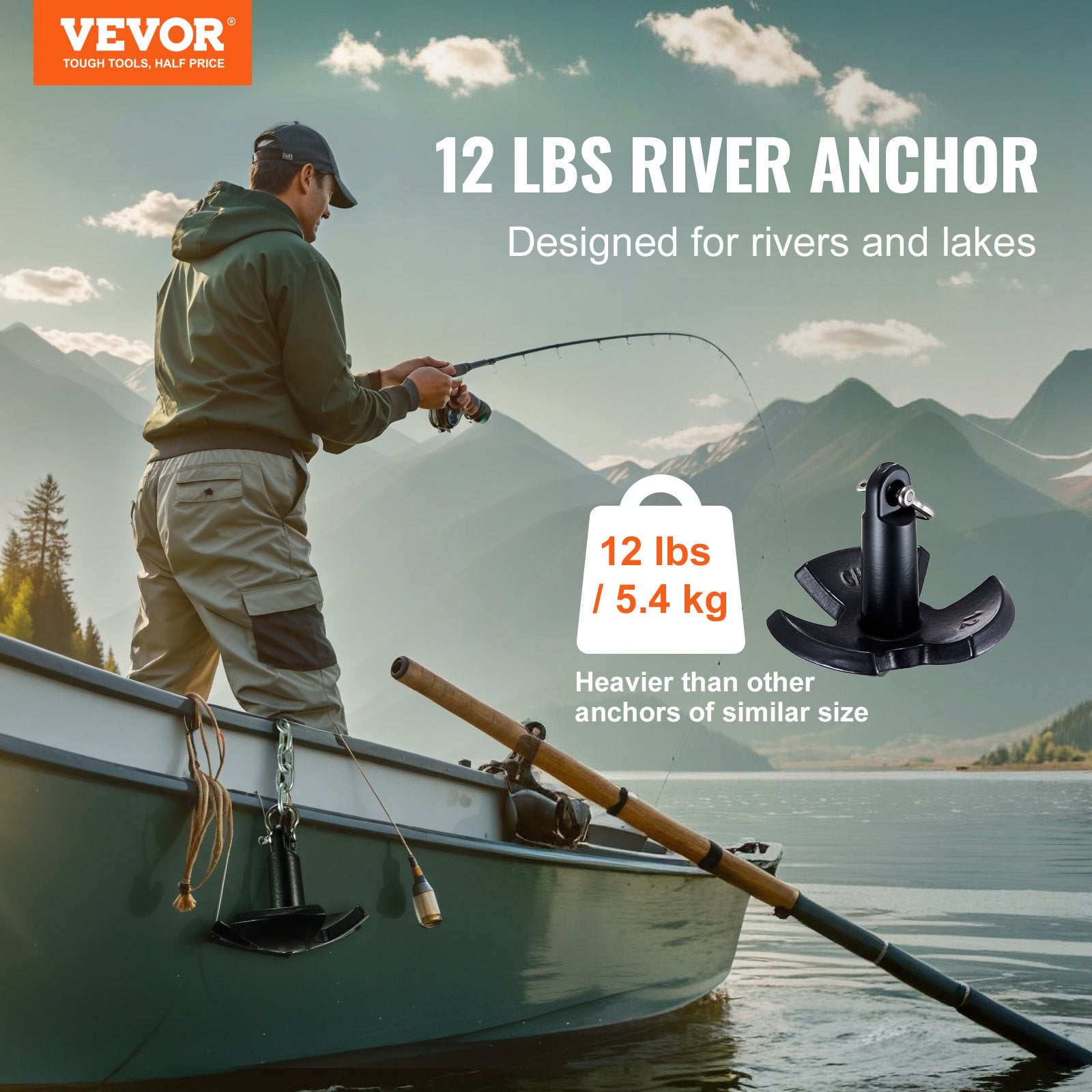 River Anchor, 12 LBS Boat Anchor Cast Iron Black Vinyl-Coated with Shackle, Marine Grade Mushroom Anchor for V952-HMDPZT12B000EDC67V0