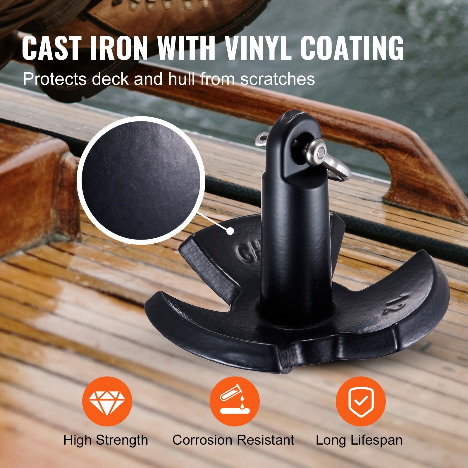 River Anchor, 12 LBS Boat Anchor Cast Iron Black Vinyl-Coated with Shackle, Marine Grade Mushroom Anchor for V952-HMDPZT12B000EDC67V0