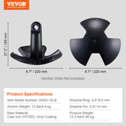 River Anchor, 12 LBS Boat Anchor Cast Iron Black Vinyl-Coated with Shackle, Marine Grade Mushroom Anchor for V952-HMDPZT12B000EDC67V0
