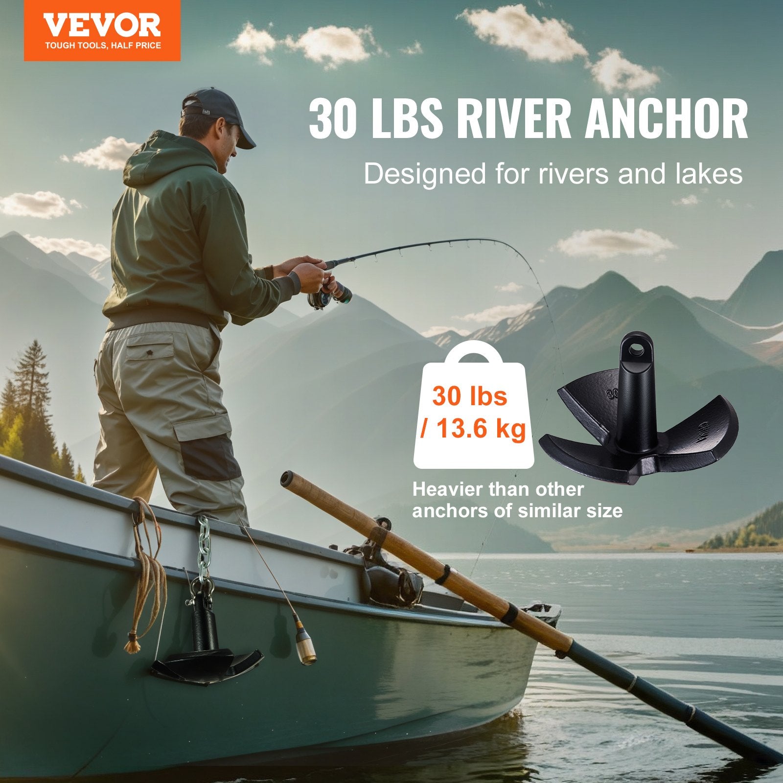 River Anchor 30LB Boat Anchor Cast Iron Black Vinyl-Coated Mushroom Anchor V952-HMDPZT30B000V24ZDV0