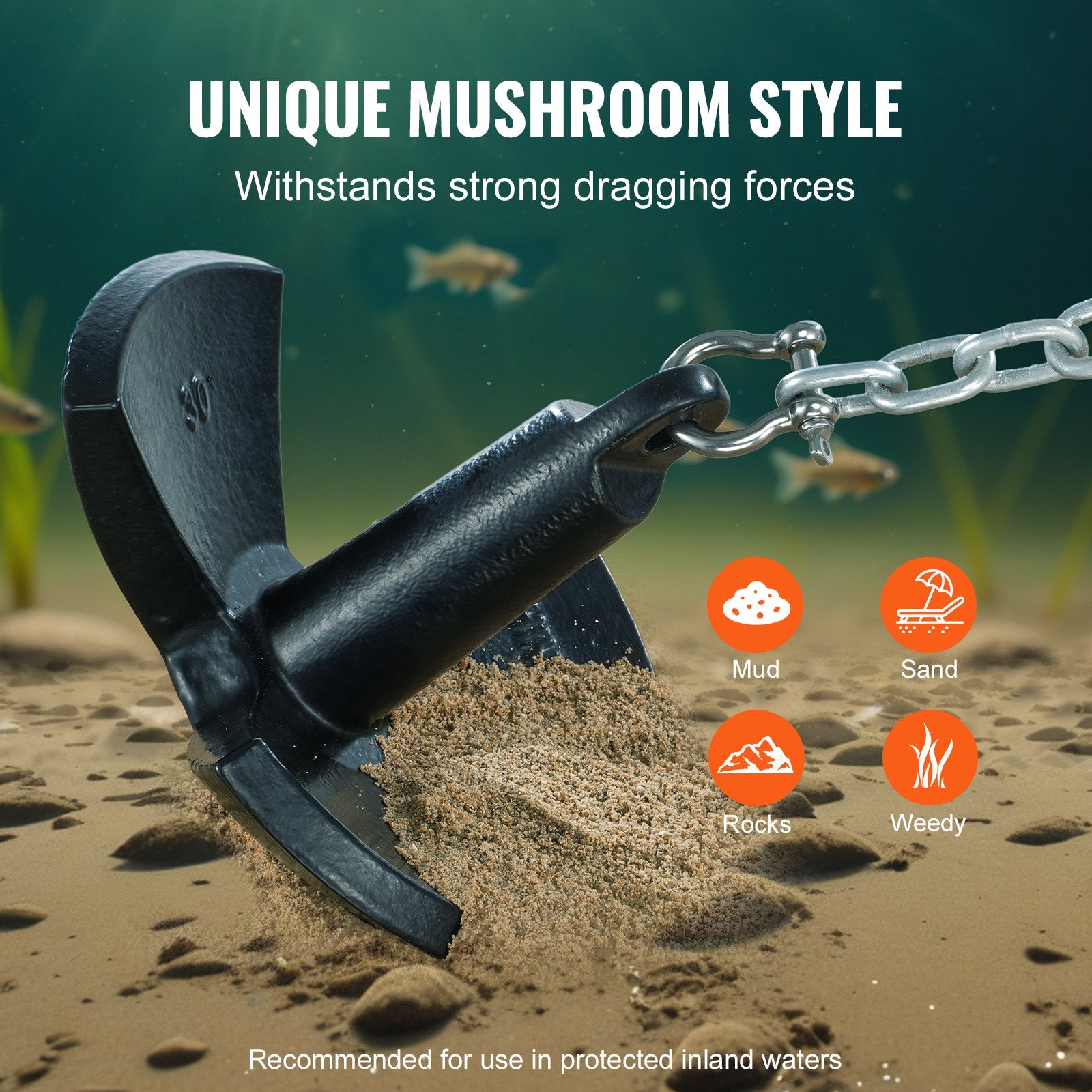 River Anchor 30LB Boat Anchor Cast Iron Black Vinyl-Coated Mushroom Anchor V952-HMDPZT30B000V24ZDV0