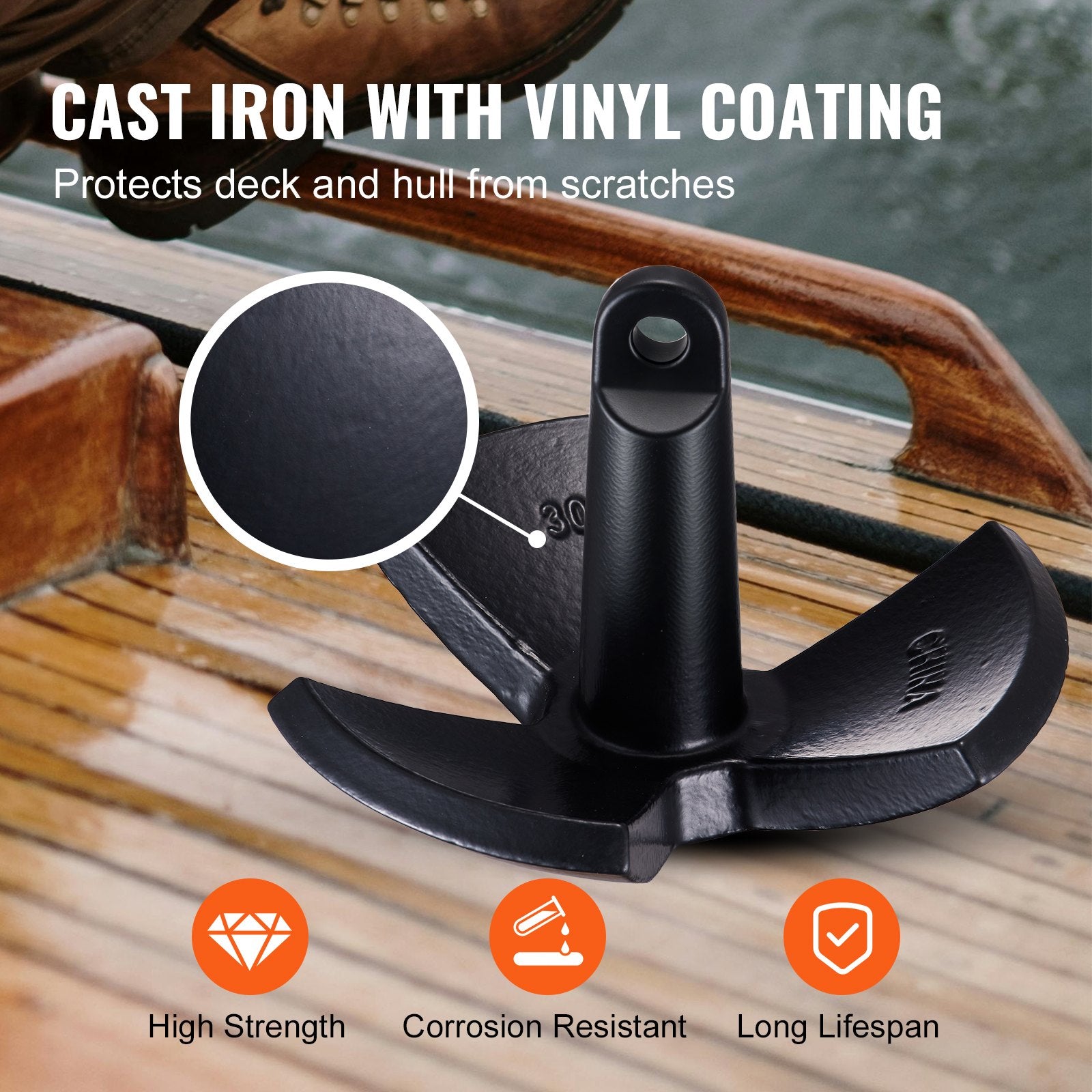 River Anchor 30LB Boat Anchor Cast Iron Black Vinyl-Coated Mushroom Anchor V952-HMDPZT30B000V24ZDV0
