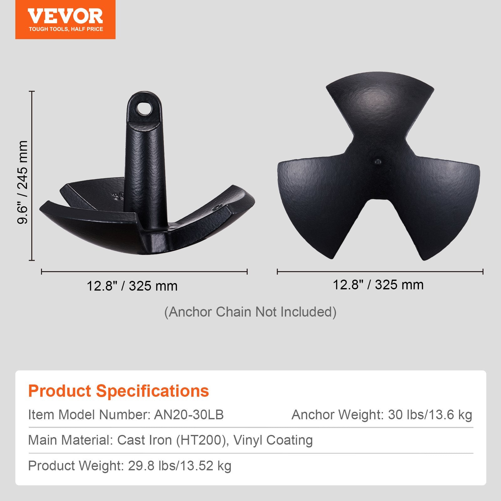 River Anchor 30LB Boat Anchor Cast Iron Black Vinyl-Coated Mushroom Anchor V952-HMDPZT30B000V24ZDV0