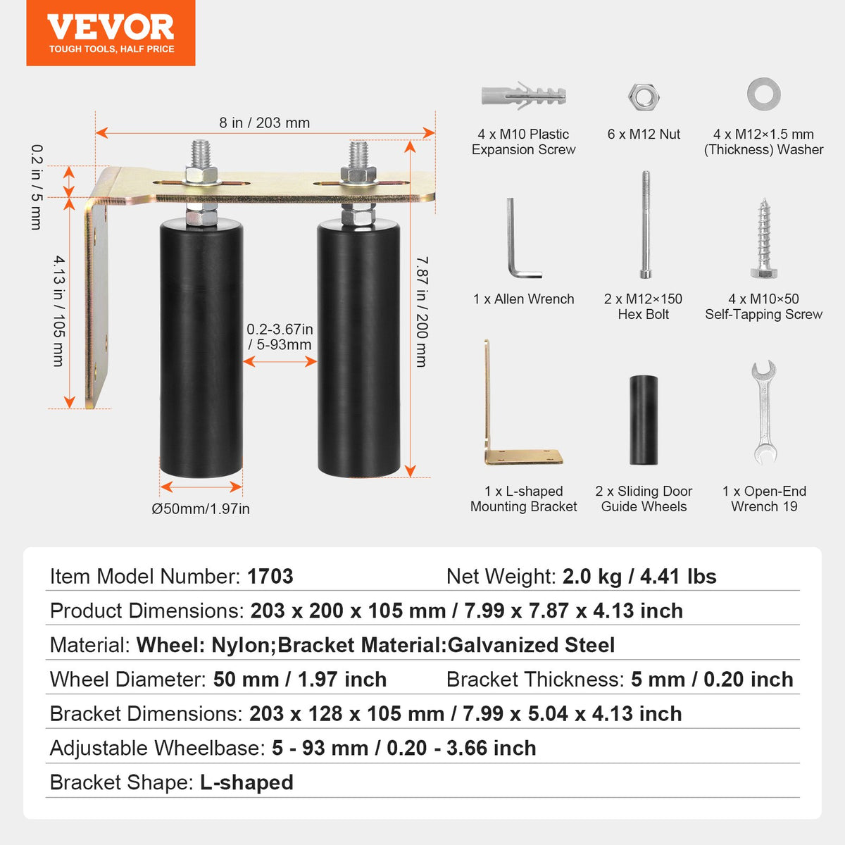 Sliding Gate Kit 6" Rolling Hardware with L-Bracket Adjustable for Door V952-HMDXLHSKDJZJ0Y2M7V0