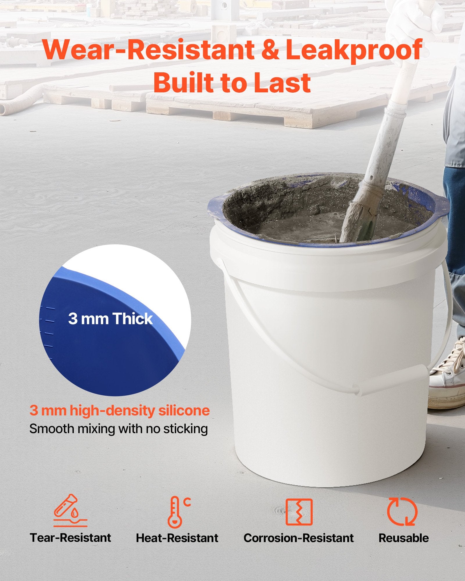 18.9L Bucket Liner for Concrete Mix, Reusable Silicone Mortar Bucket Liner for Thinset Paint Concrete Epoxy V952-HNTJBTFYCXTN39KGL001V0