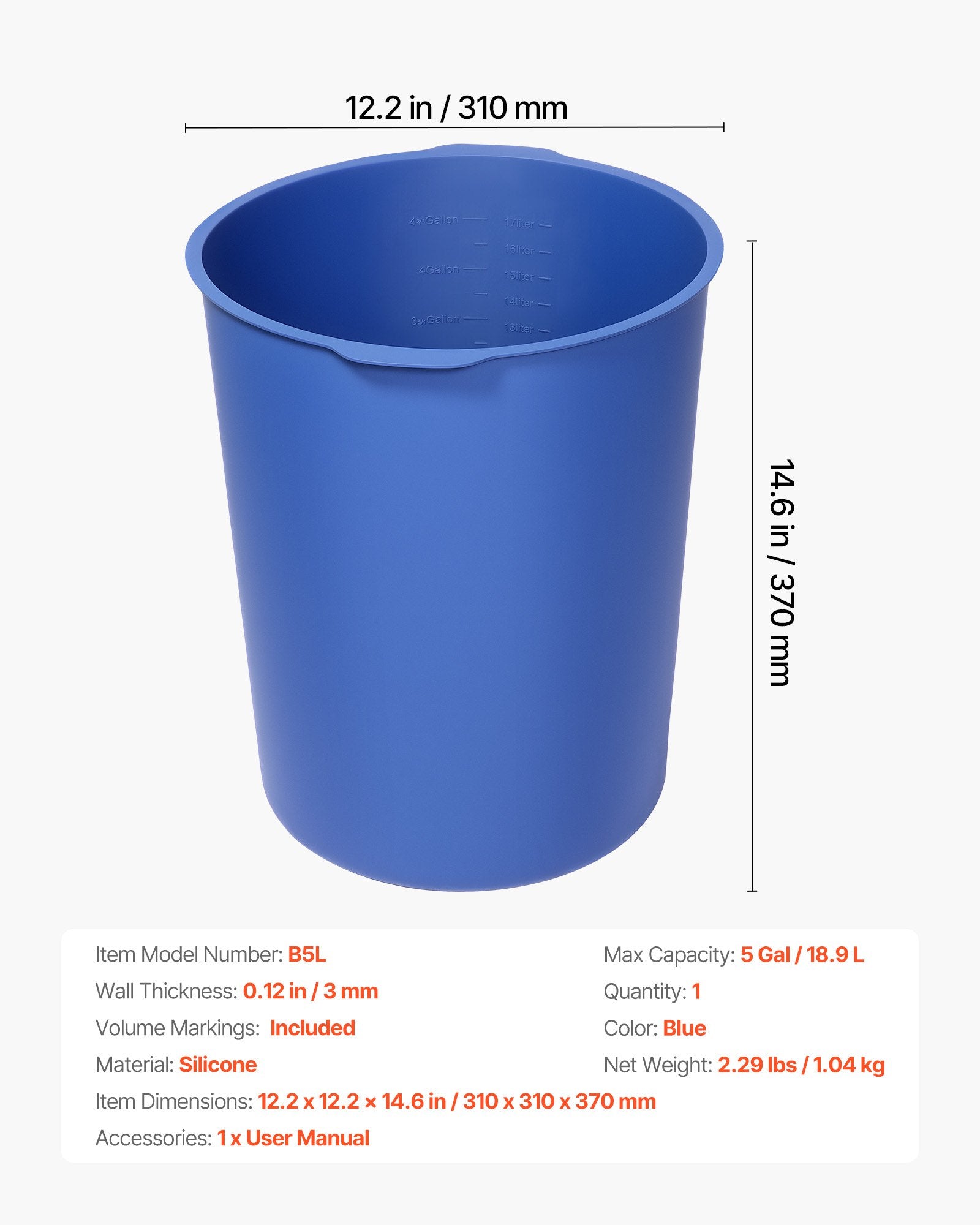 18.9L Bucket Liner for Concrete Mix, Reusable Silicone Mortar Bucket Liner for Thinset Paint Concrete Epoxy V952-HNTJBTFYCXTN39KGL001V0