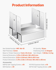 4x4 Post Base 10 Pcs, Inner Size 3.53x3.56inch/89.6x90.5mm Concrete Post Anchor, Heavy-Duty Zinc-Plated V952-HNTJZ44YC10JREKGG001V0