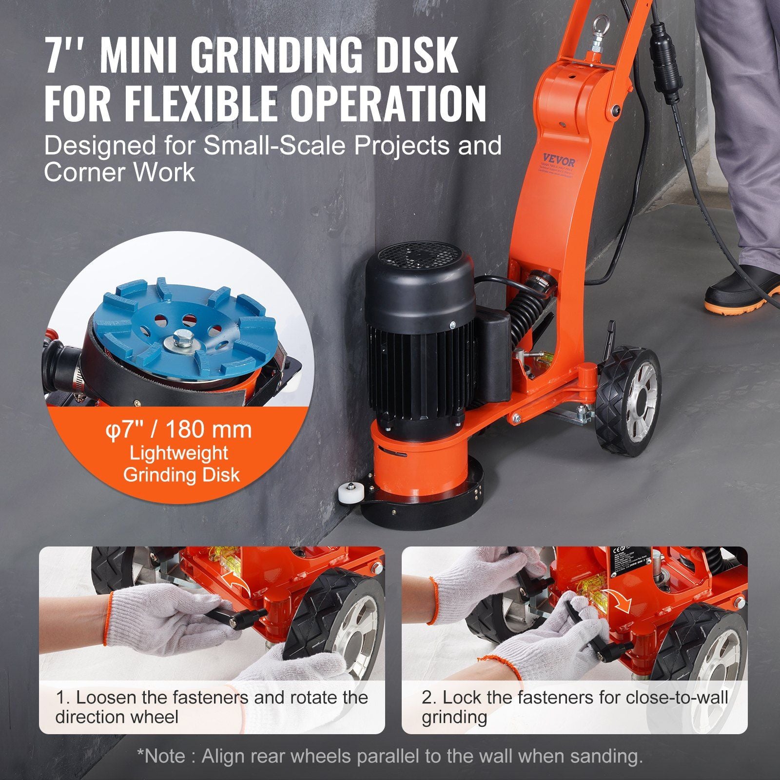 Electric Concrete Floor Grinder 7" Walk-Behind Grinder 2.0HP Concrete Floor Polisher, 1500W Grinding Machine, V952-HNTSGJJS13002S4ZDV3