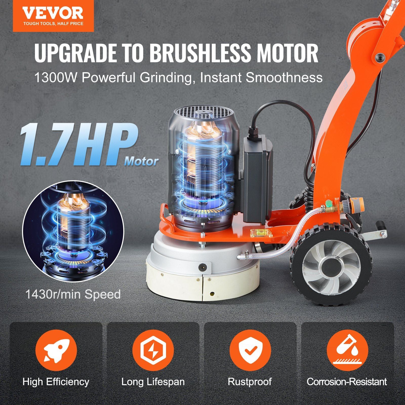 Electric Concrete Floor Grinder 10" Walk-Behind Grinder 3.0HP Concrete Floor Polisher, 2200W Grinding V952-HNTSGJJS1300C00IVV3