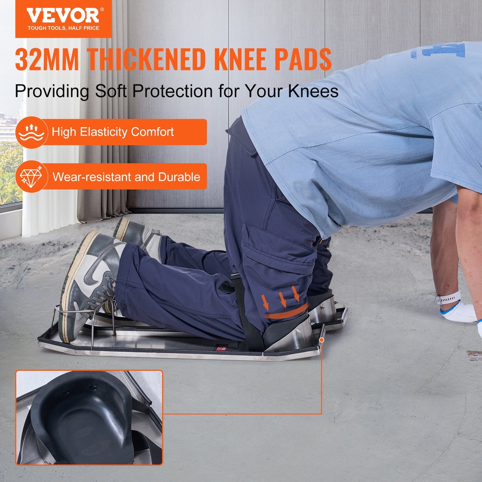 Concrete Knee Boards Stainless Steel, 30'' x 8'' Concrete Sliders, Knee Boards For Concrete, Concrete Knee V952-HNTXGB30X80000001V0