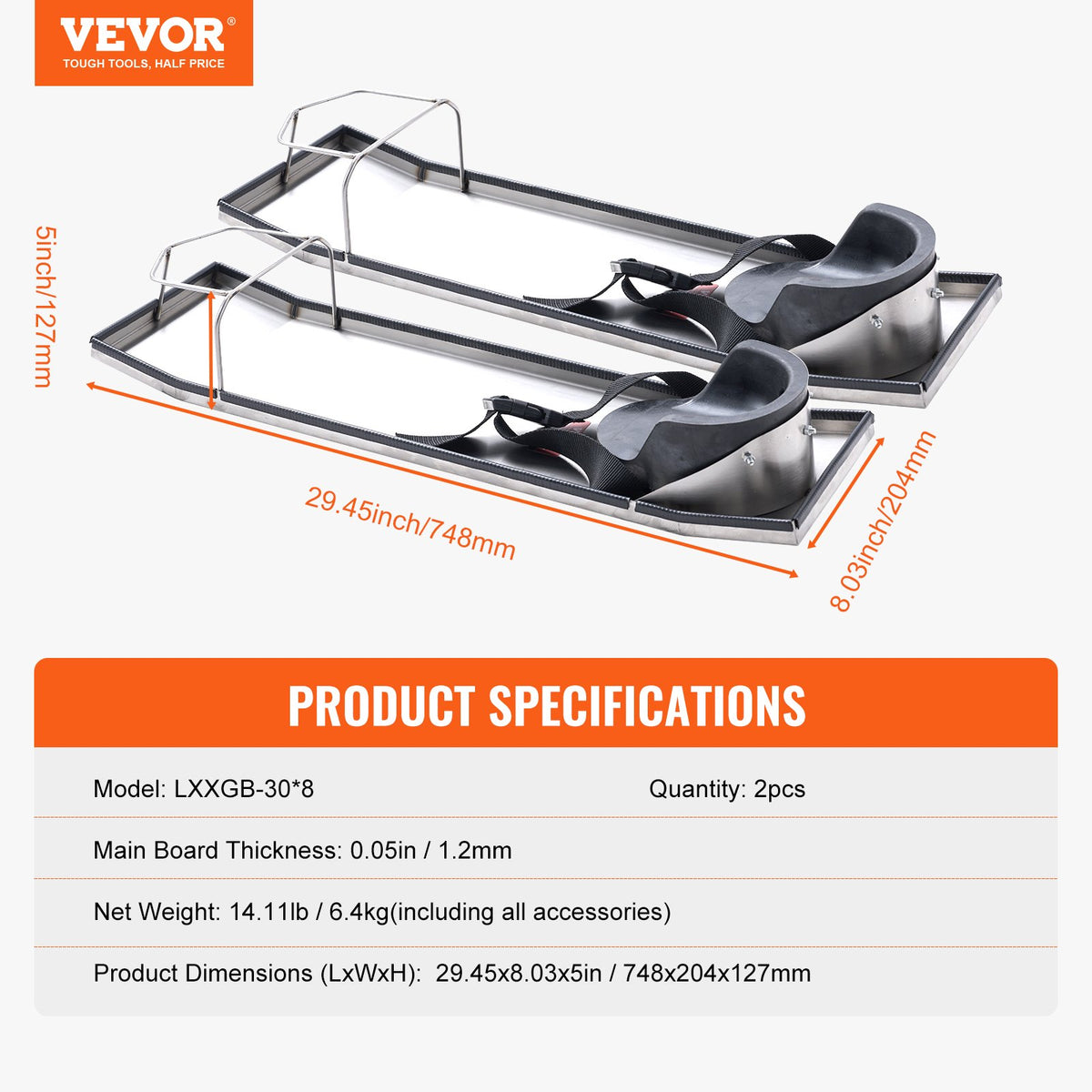 Concrete Knee Boards Stainless Steel, 30'' x 8'' Concrete Sliders, Knee Boards For Concrete, Concrete Knee V952-HNTXGB30X80000001V0