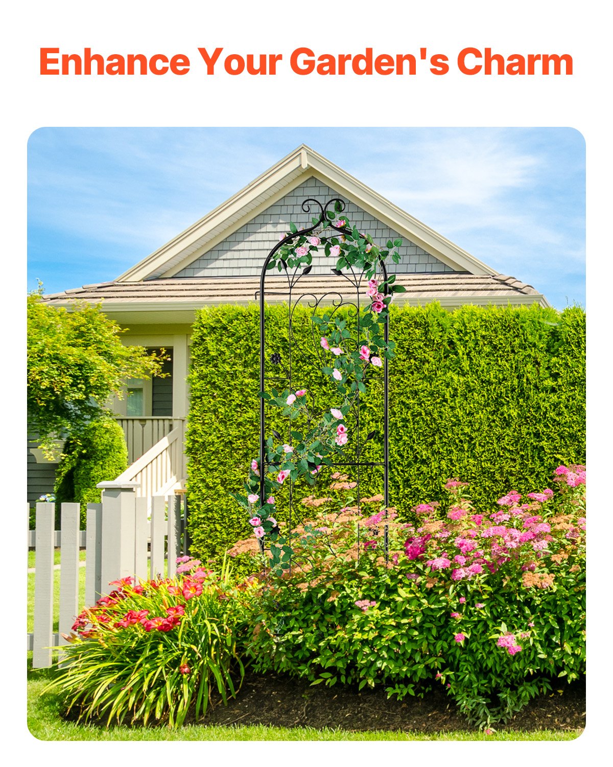 Metal Garden Trellis for Climbing Plant Support 60 x 15 in Rustproof V952-HPJHX1JTH60WGXYFNV0