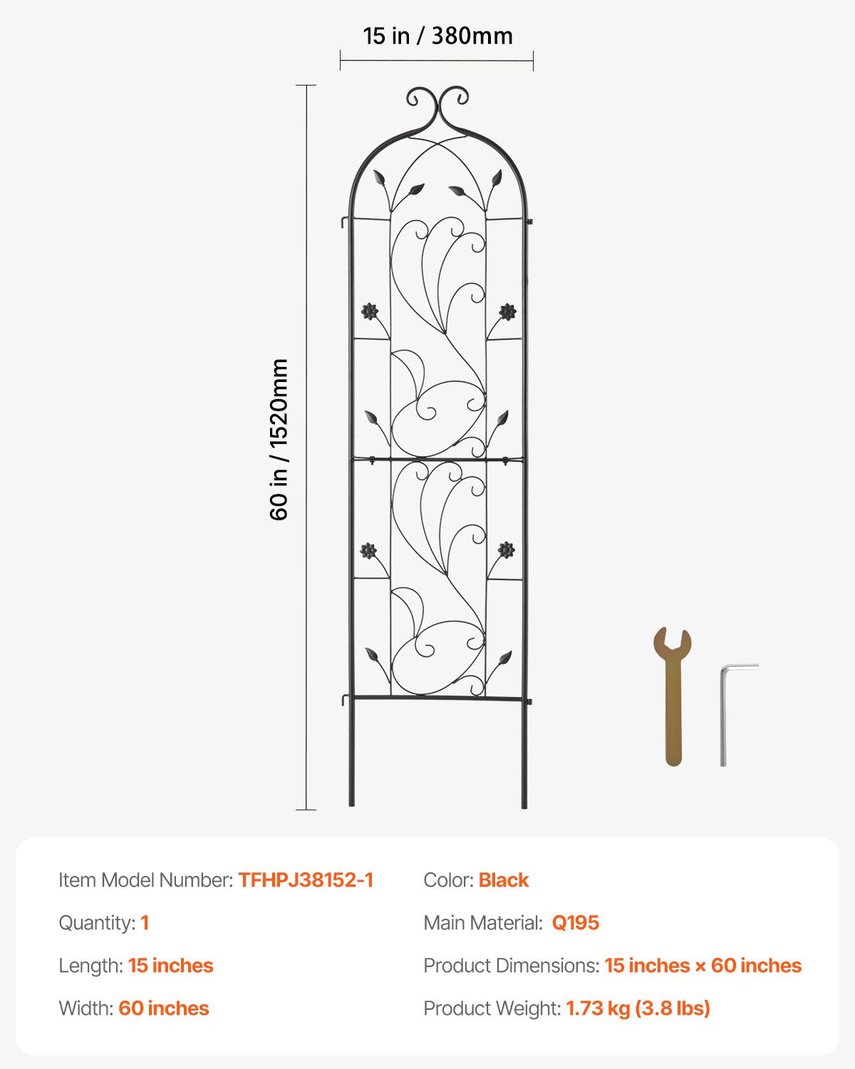 Metal Garden Trellis for Climbing Plant Support 60 x 15 in Rustproof V952-HPJHX1JTH60WGXYFNV0