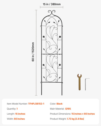 Metal Garden Trellis for Climbing Plant Support 60 x 15 in Rustproof V952-HPJHX1JTH60WGXYFNV0