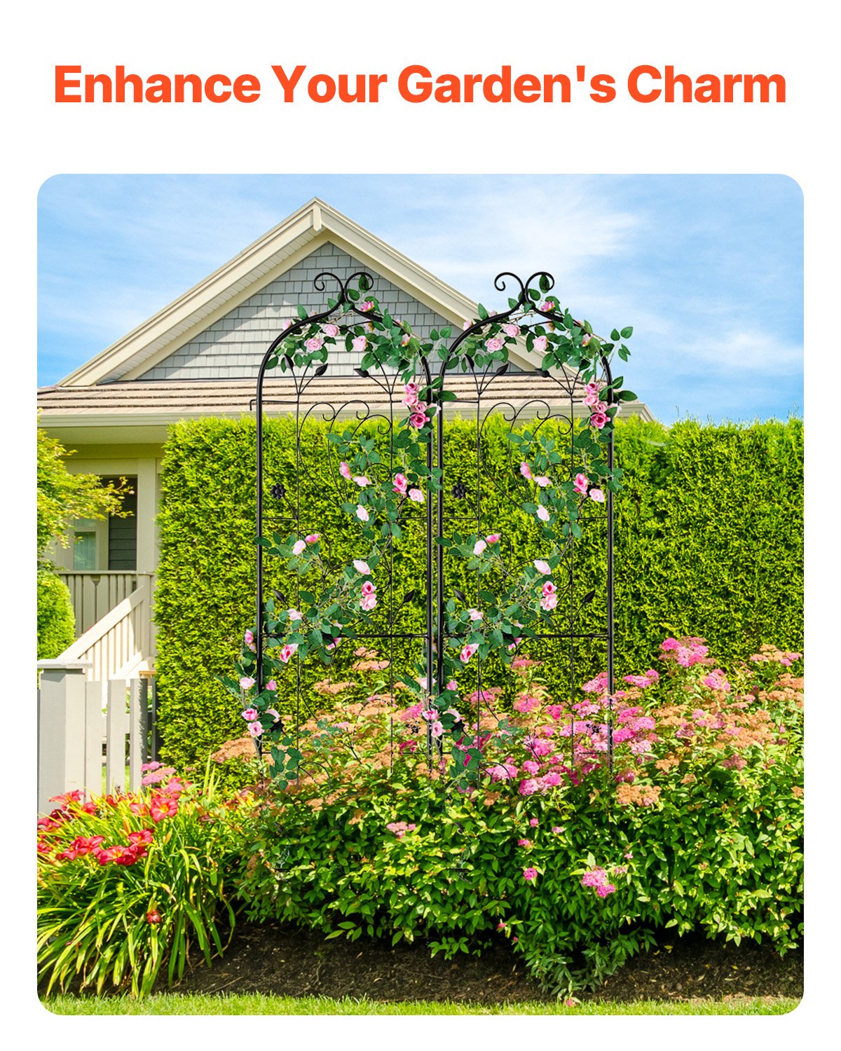 2 Packs Metal Garden Trellis for Climbing Plant Support 60x15 in Rustproof V952-HPJHX2JTH60WT4XPAV0
