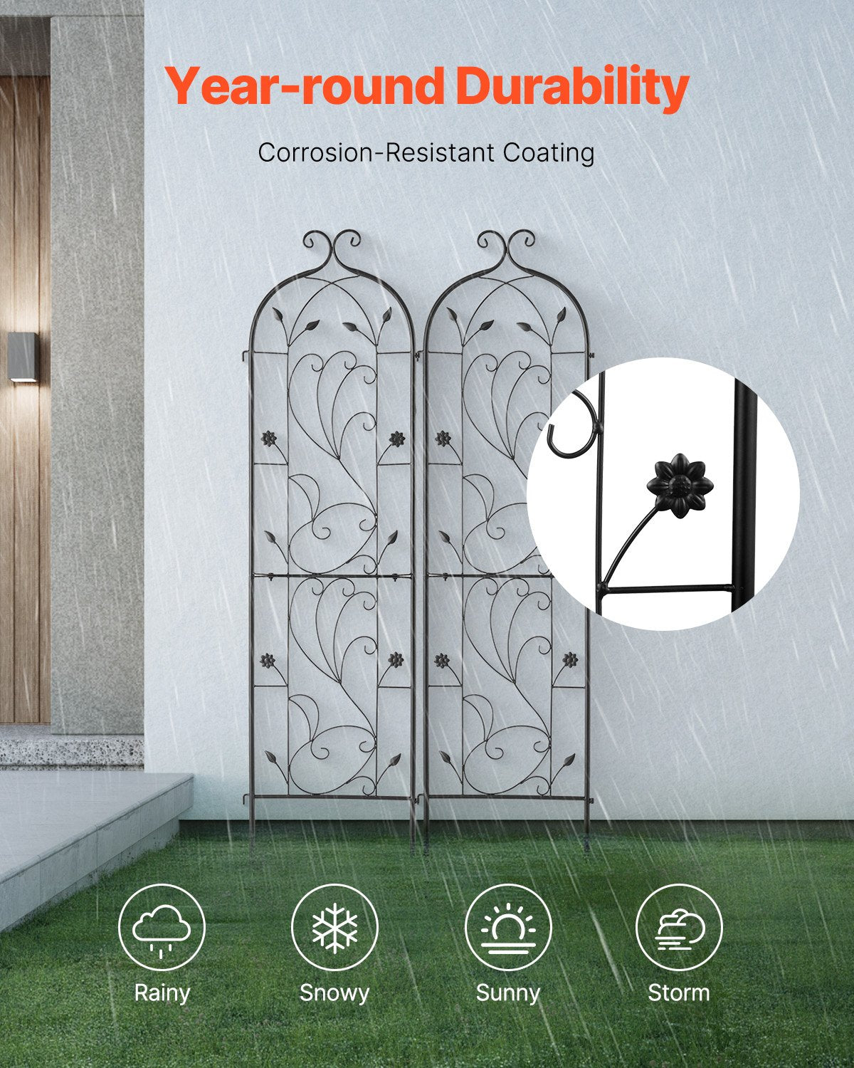 2 Packs Metal Garden Trellis for Climbing Plant Support 60x15 in Rustproof V952-HPJHX2JTH60WT4XPAV0