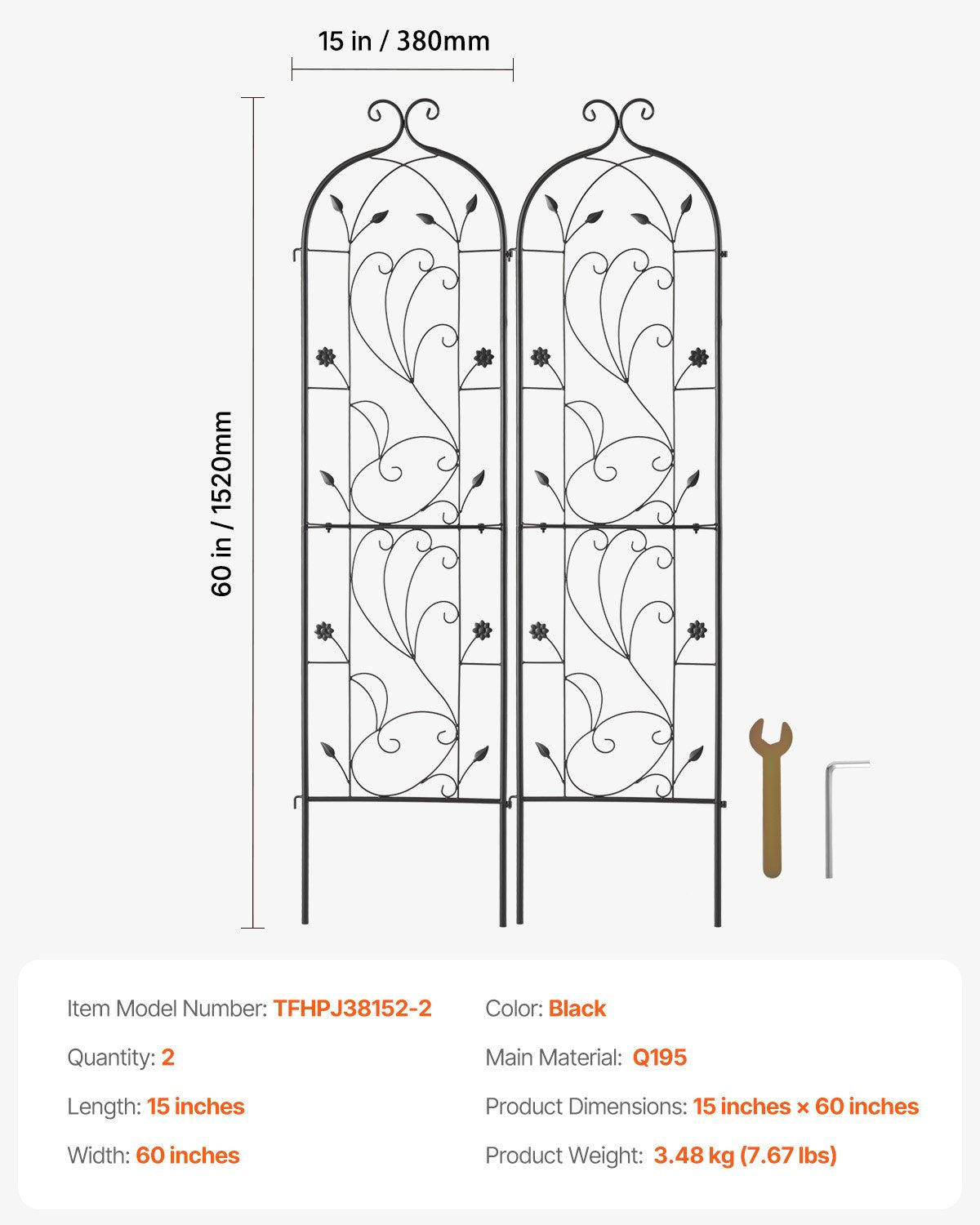 2 Packs Metal Garden Trellis for Climbing Plant Support 60x15 in Rustproof V952-HPJHX2JTH60WT4XPAV0