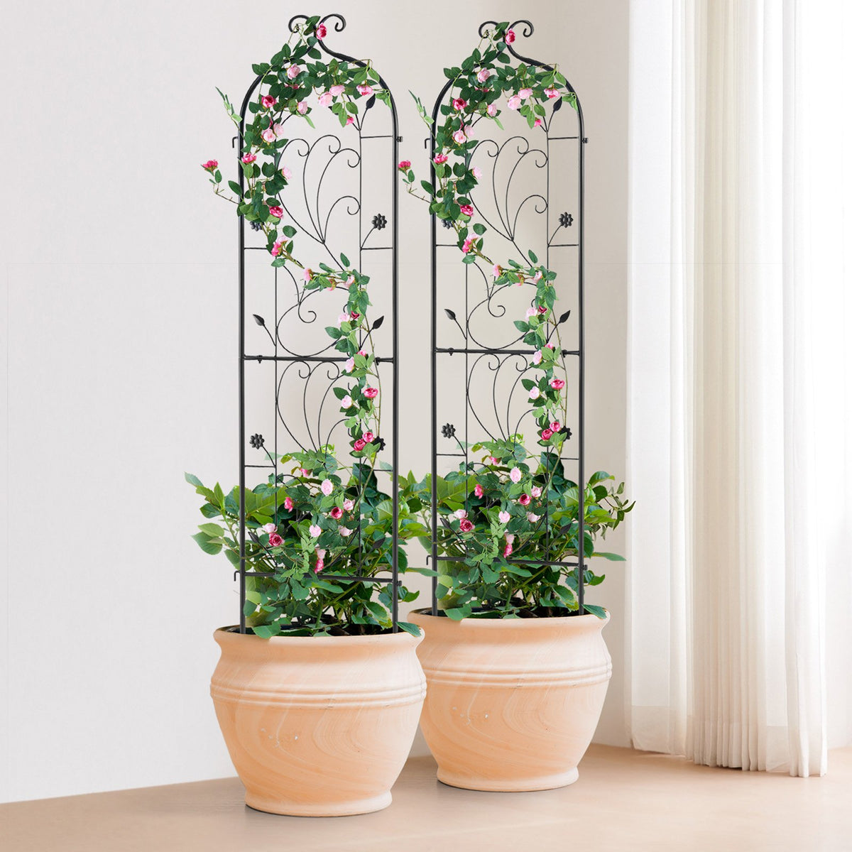 2 Packs Metal Garden Trellis for Climbing Plant Support 60x15 in Rustproof V952-HPJHX2JTH60WT4XPAV0