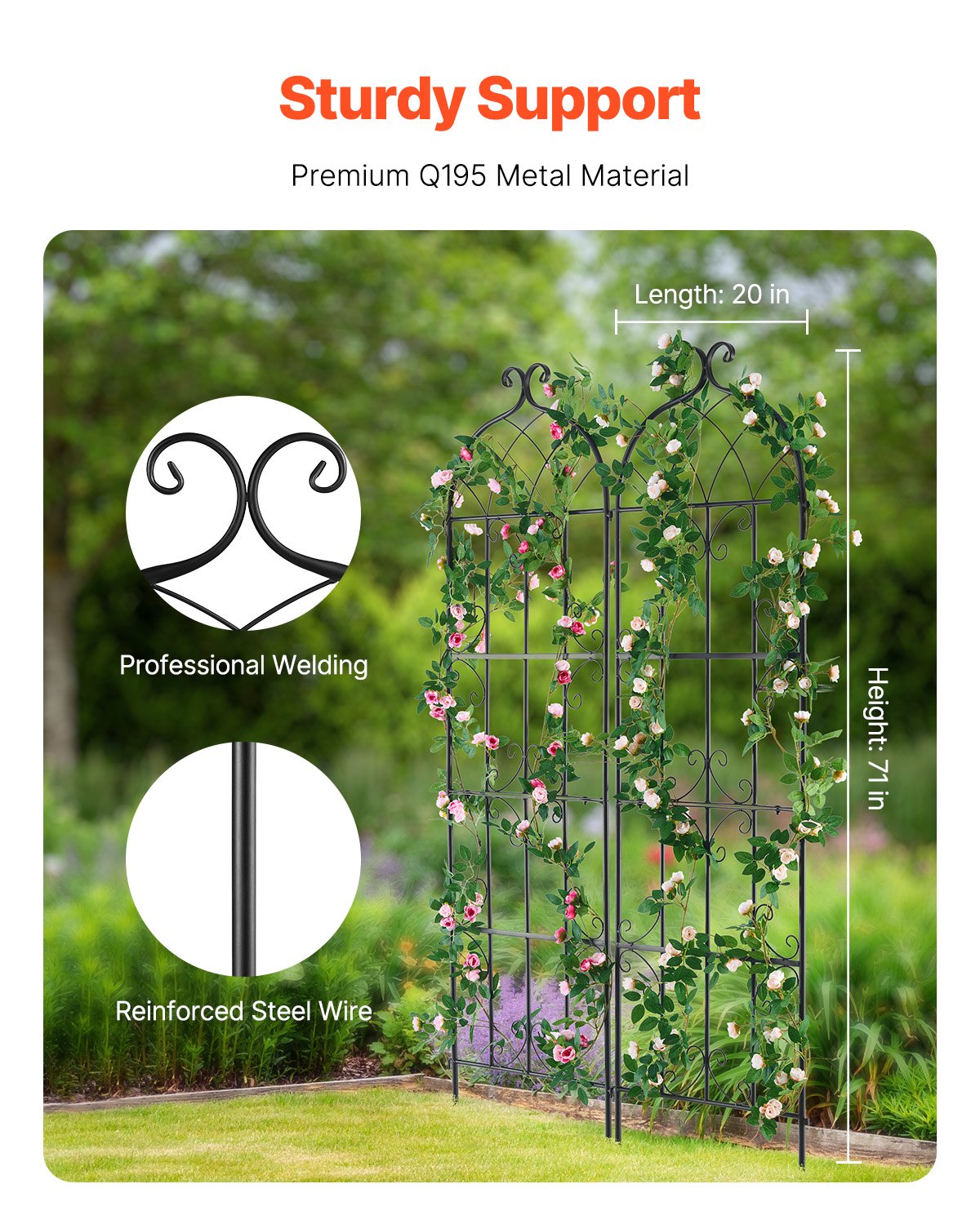 2 Packs Metal Garden Trellis for Climbing Plant Support 71x20 in Rustproof V952-HPJHX2JTH71WKVLCJV0