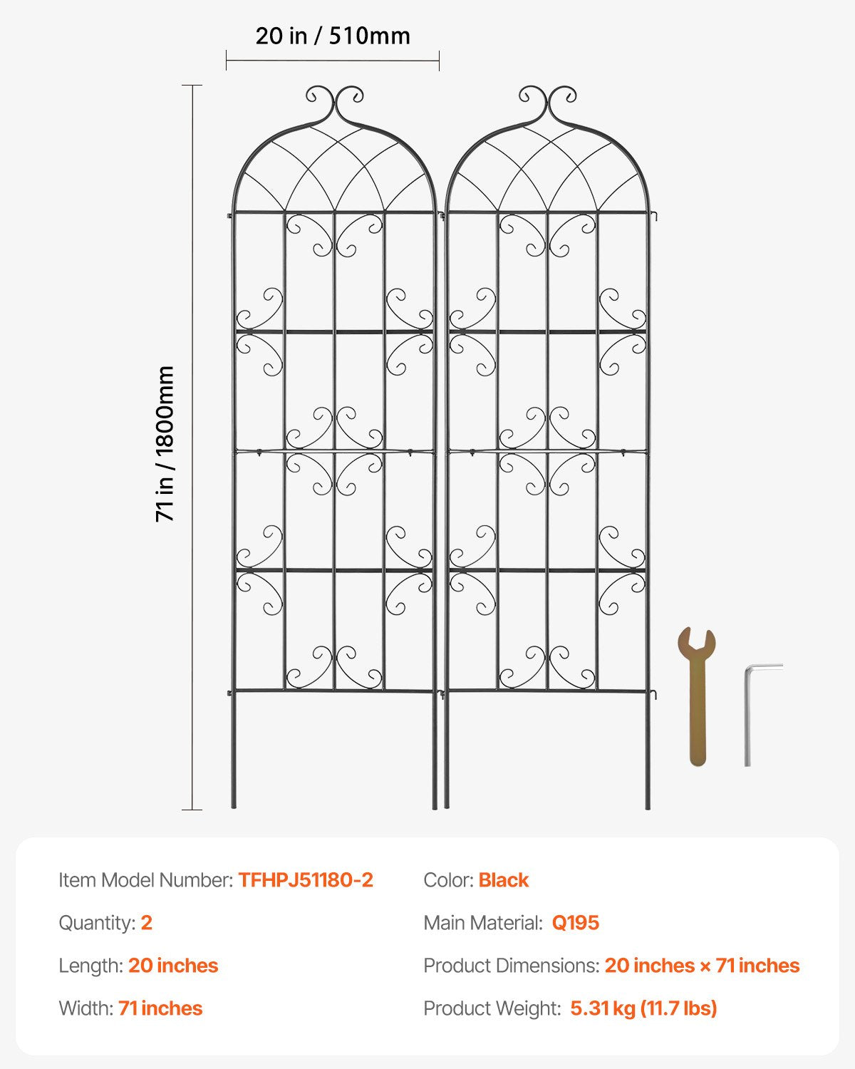 2 Packs Metal Garden Trellis for Climbing Plant Support 71x20 in Rustproof V952-HPJHX2JTH71WKVLCJV0