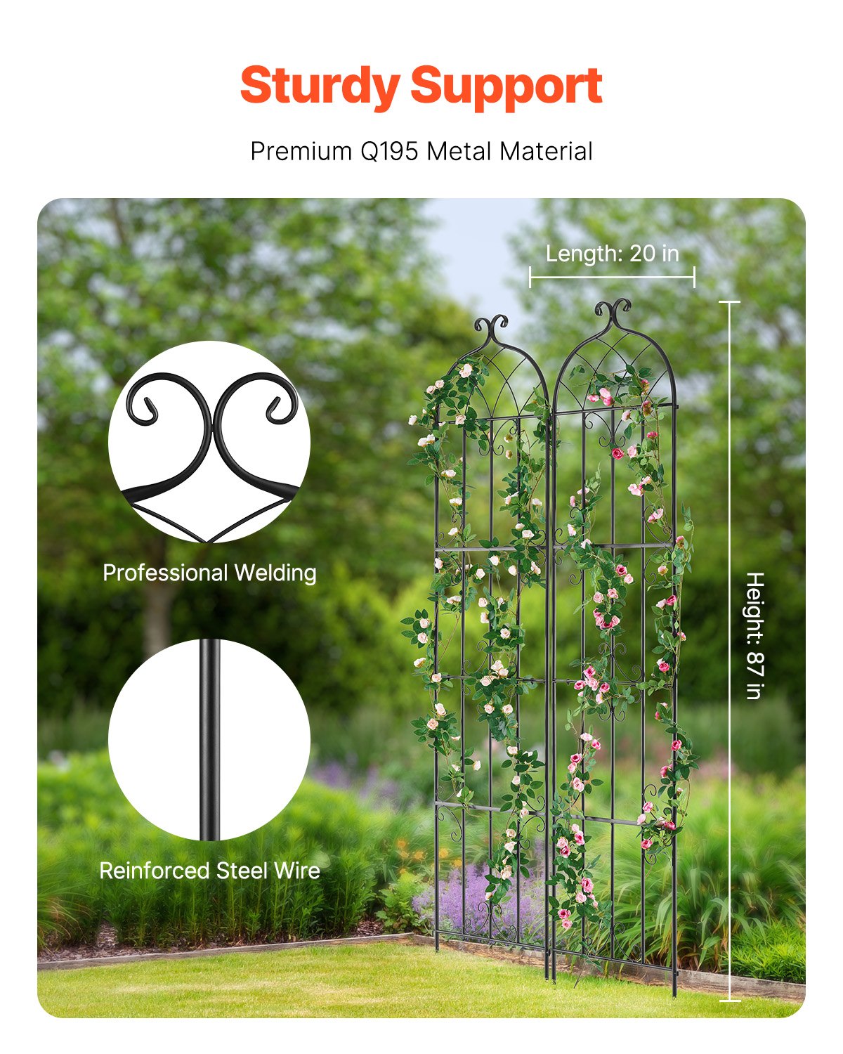 2 Packs Metal Garden Trellis for Climbing Plant Support 87x20 in Rustproof V952-HPJHX2JTH87W13N5YV0