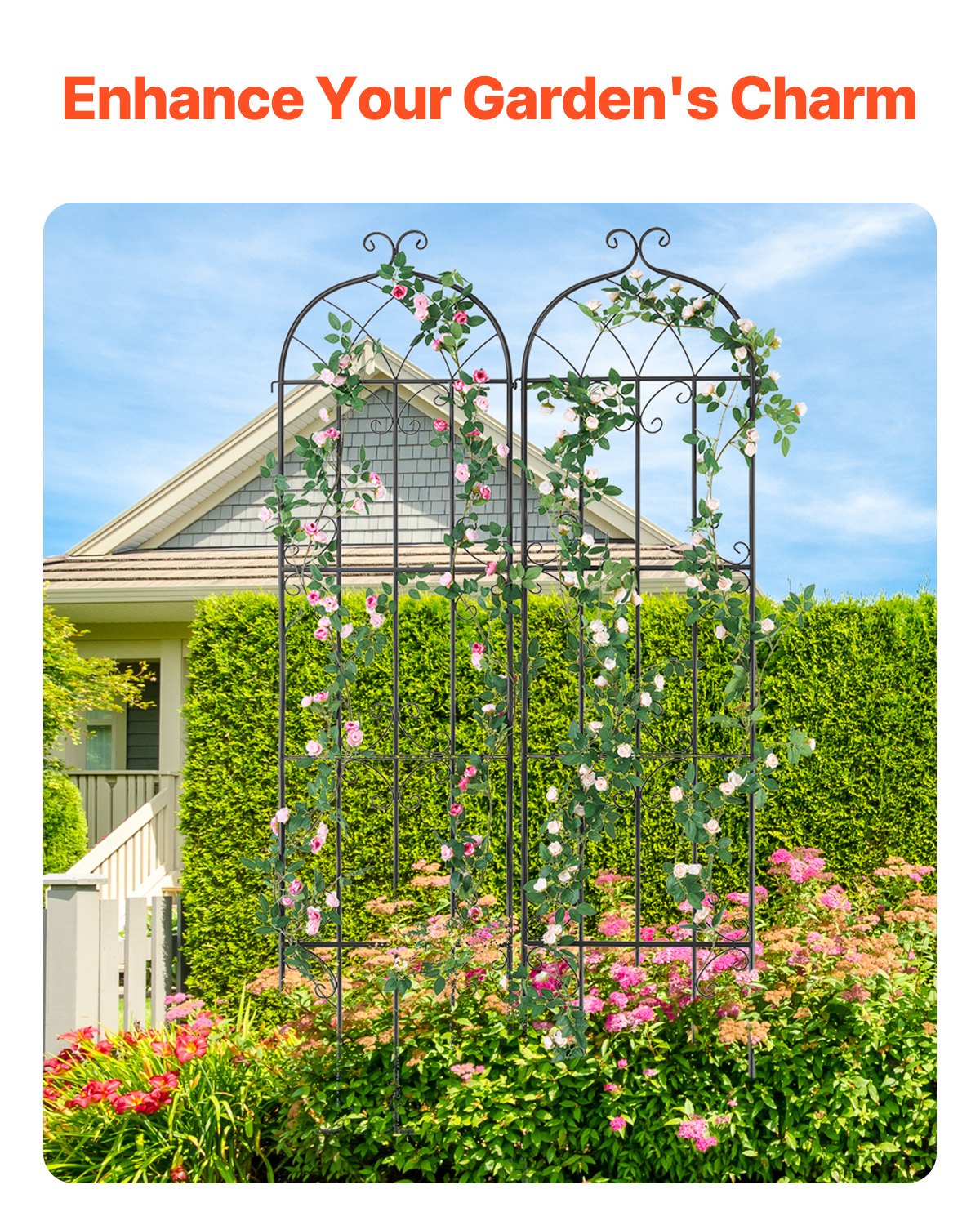 2 Packs Metal Garden Trellis for Climbing Plant Support 87x20 in Rustproof V952-HPJHX2JTH87W13N5YV0