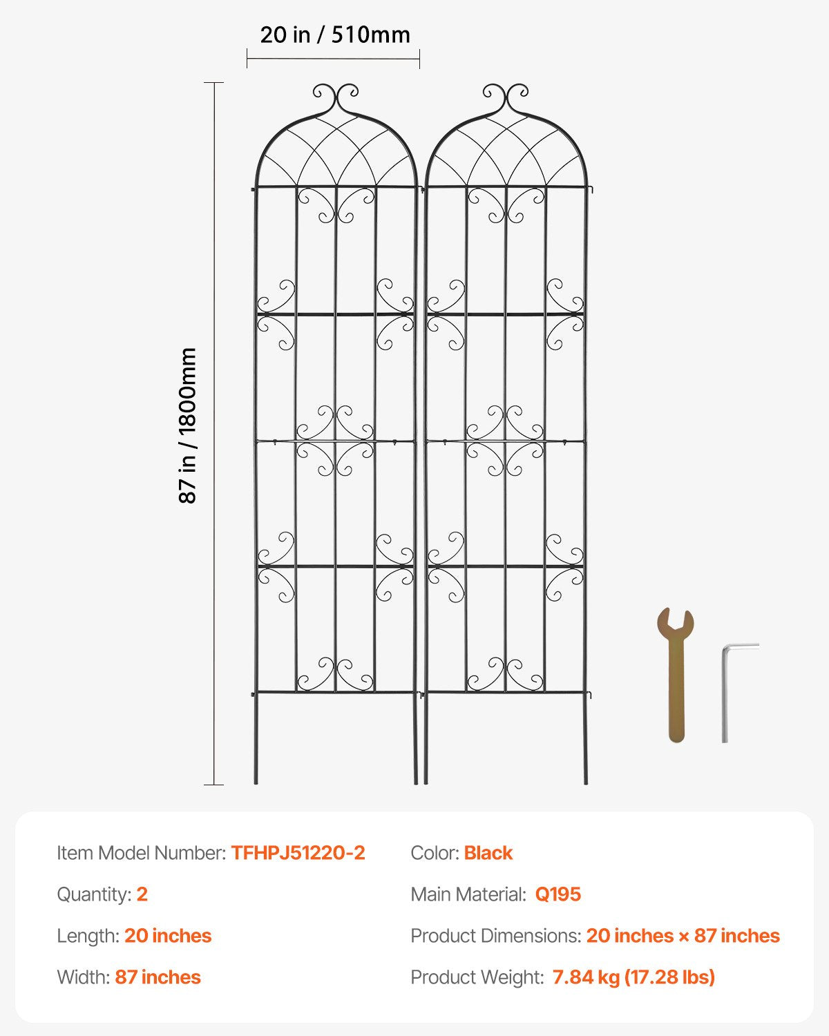 2 Packs Metal Garden Trellis for Climbing Plant Support 87x20 in Rustproof V952-HPJHX2JTH87W13N5YV0