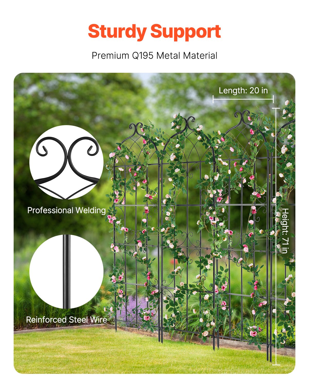 4 Packs Metal Garden Trellis for Climbing Plant Support 71x20 in Rustproof V952-HPJHX4JTH71WYJPT6V0