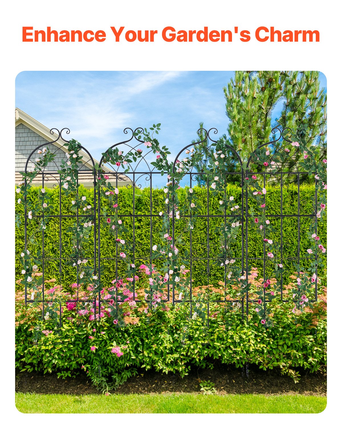 4 Packs Metal Garden Trellis for Climbing Plant Support 71x20 in Rustproof V952-HPJHX4JTH71WYJPT6V0
