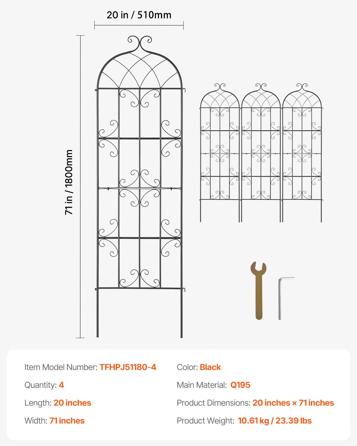 4 Packs Metal Garden Trellis for Climbing Plant Support 71x20 in Rustproof V952-HPJHX4JTH71WYJPT6V0