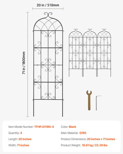 4 Packs Metal Garden Trellis for Climbing Plant Support 71x20 in Rustproof V952-HPJHX4JTH71WYJPT6V0