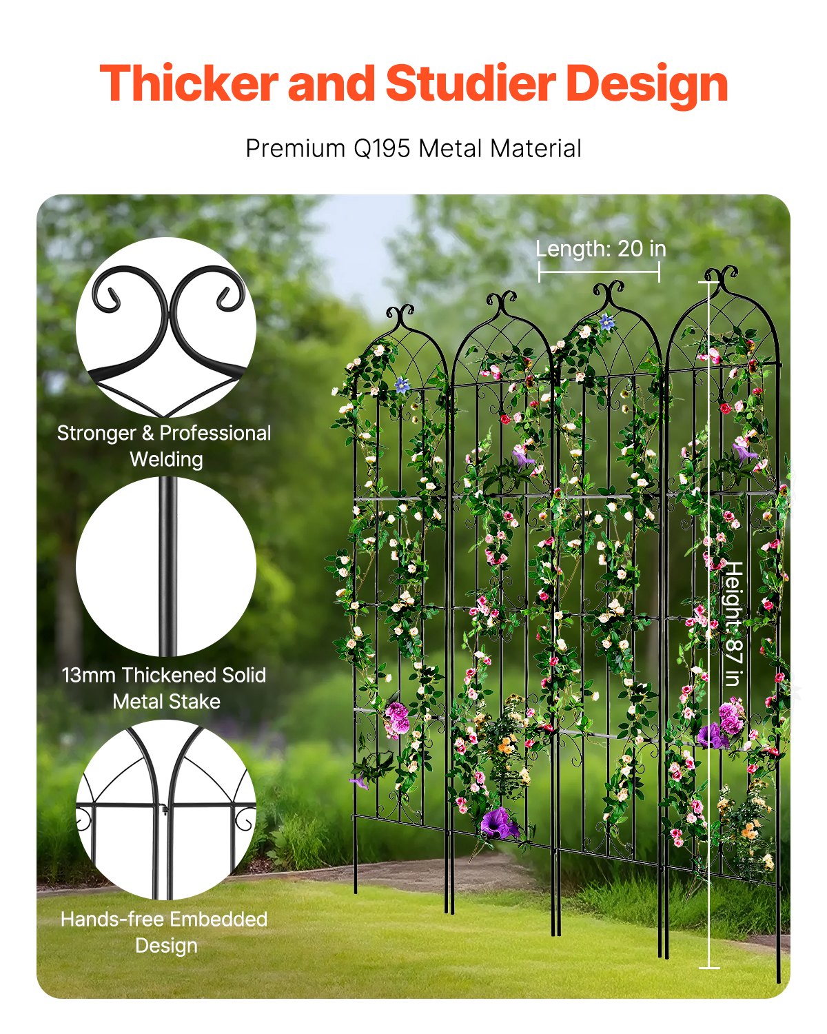 Garden Trellis for Climbing Plants, 87 x 20 in, 4 Packs Rustproof Metal Garden Flower Trellis, Outdoor V952-HPJHX4JTH87W88ZO1V0