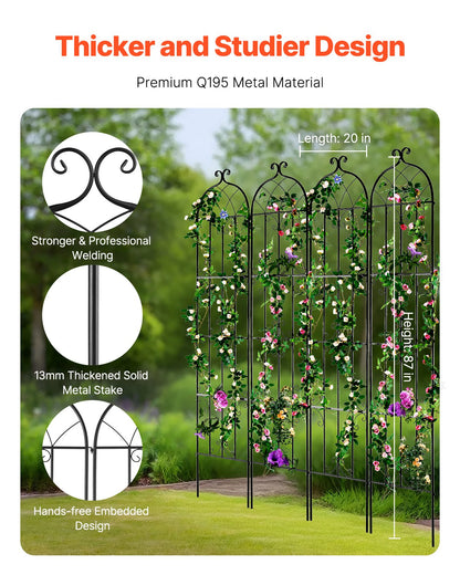Garden Trellis for Climbing Plants, 87 x 20 in, 4 Packs Rustproof Metal Garden Flower Trellis, Outdoor V952-HPJHX4JTH87W88ZO1V0