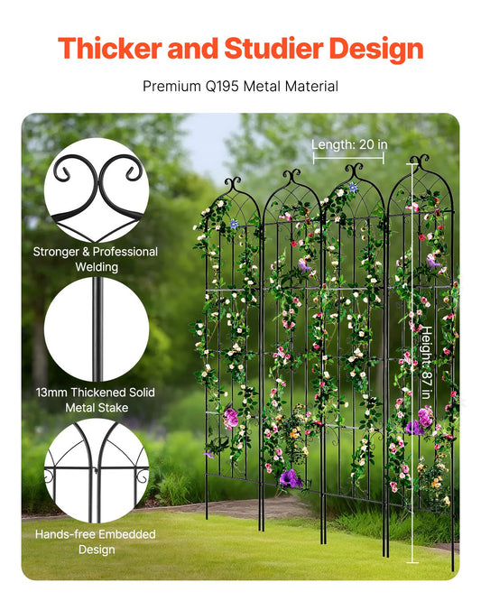Garden Trellis for Climbing Plants, 87 x 20 in, 4 Packs Rustproof Metal Garden Flower Trellis, Outdoor V952-HPJHX4JTH87W88ZO1V0