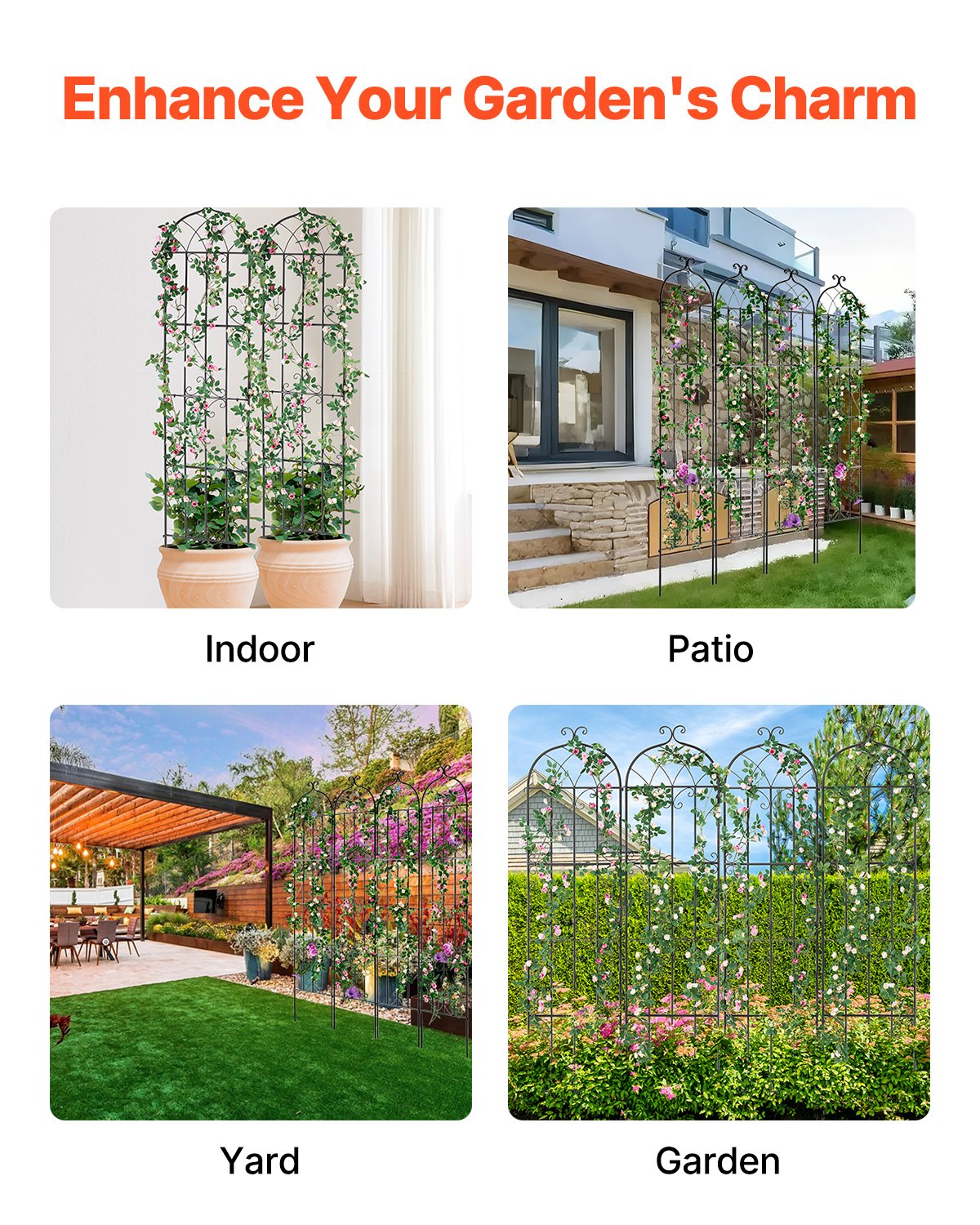 Garden Trellis for Climbing Plants, 87 x 20 in, 4 Packs Rustproof Metal Garden Flower Trellis, Outdoor V952-HPJHX4JTH87W88ZO1V0