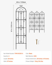 Garden Trellis for Climbing Plants, 87 x 20 in, 4 Packs Rustproof Metal Garden Flower Trellis, Outdoor V952-HPJHX4JTH87W88ZO1V0
