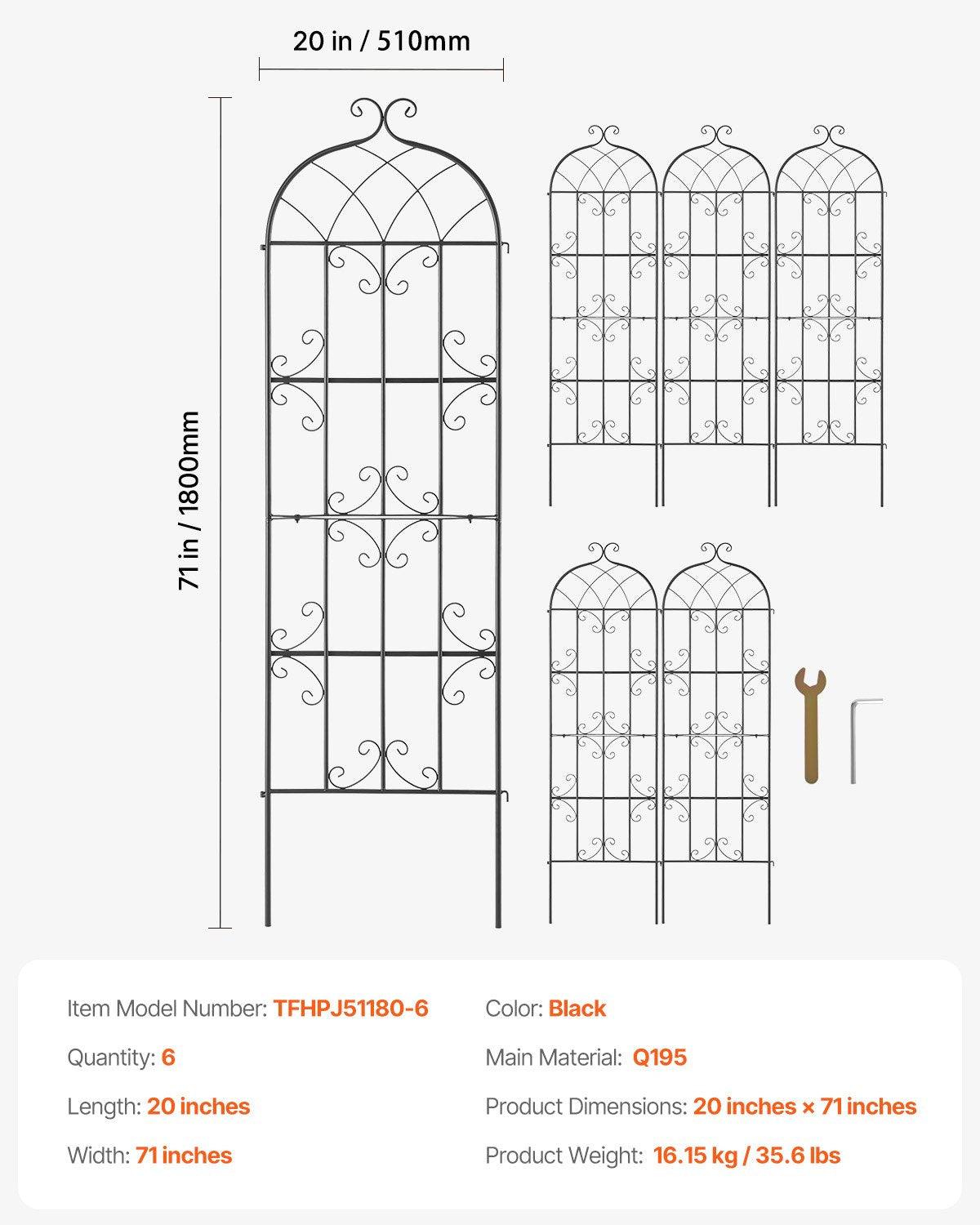 4 Packs Metal Garden Trellis for Climbing Plant Support 71x20 in Rustproof V952-HPJHX6JTH71WWTFZ4V0