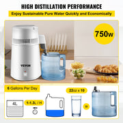 Water Distiller Purifier Pure Water Distiller Filters Water Distillation 4L Internal Stainless Steel with V952-HR-1ZLSJ000000001V3