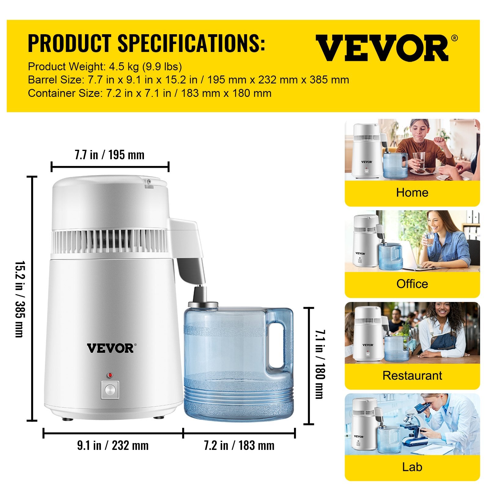 Water Distiller Purifier Pure Water Distiller Filters Water Distillation 4L Internal Stainless Steel with V952-HR-1ZLSJ000000001V3