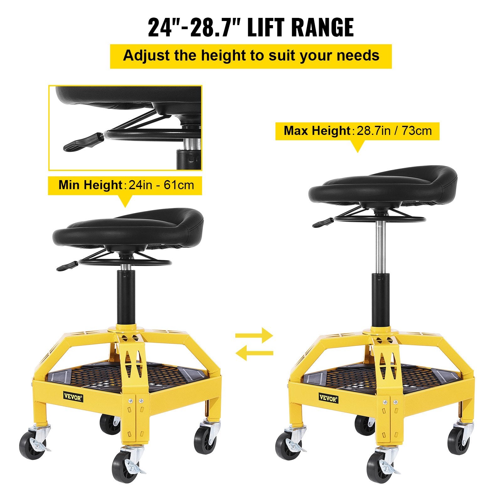 Rolling Garage Stool, 300LBS Capacity, Adjustable Height from 24 in to 28.7 in, Mechanic Seat with 360-degree V952-HSGLJGCKXCDBDZBARV0