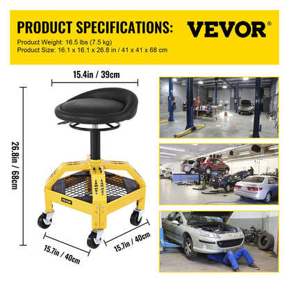 Rolling Garage Stool, 300LBS Capacity, Adjustable Height from 24 in to 28.7 in, Mechanic Seat with 360-degree V952-HSGLJGCKXCDBDZBARV0