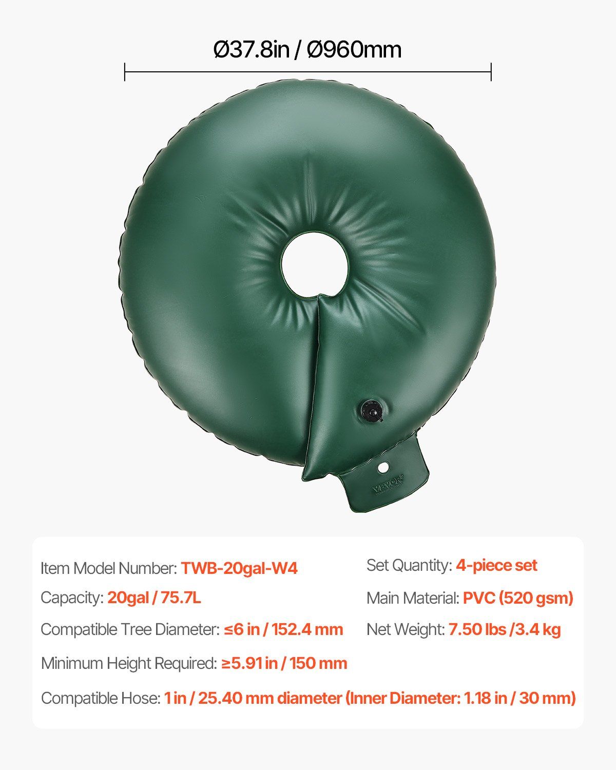 Tree Watering Rings, 4 Pcs 20 Gallons Tree Watering Bags, 6-9 Hours Slow Release, Refillable Planting Water V952-HSJSD20GAL4JCBTVEV0