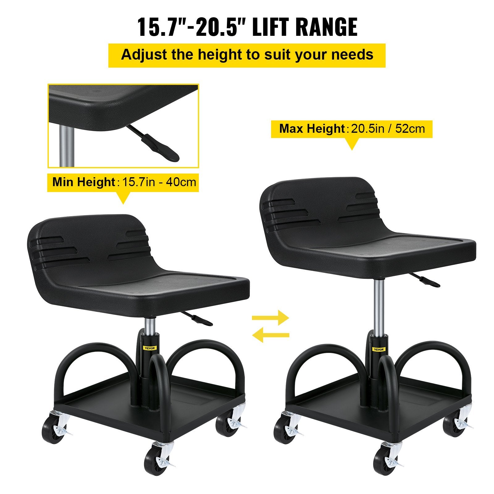 Rolling Garage Stool 300LBS Adjustable Mechanic Work Shop Seat w/Casters V952-HSKSJJXGZYBDDF5PZV0