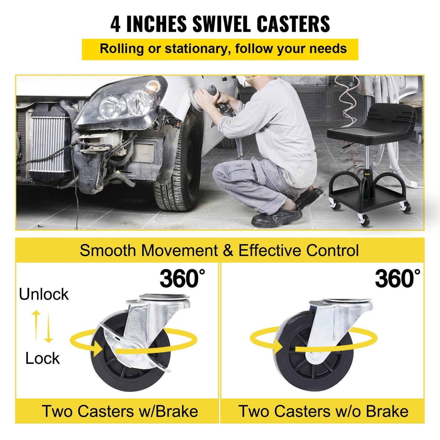 Rolling Garage Stool 300LBS Adjustable Mechanic Work Shop Seat w/Casters V952-HSKSJJXGZYBDDF5PZV0