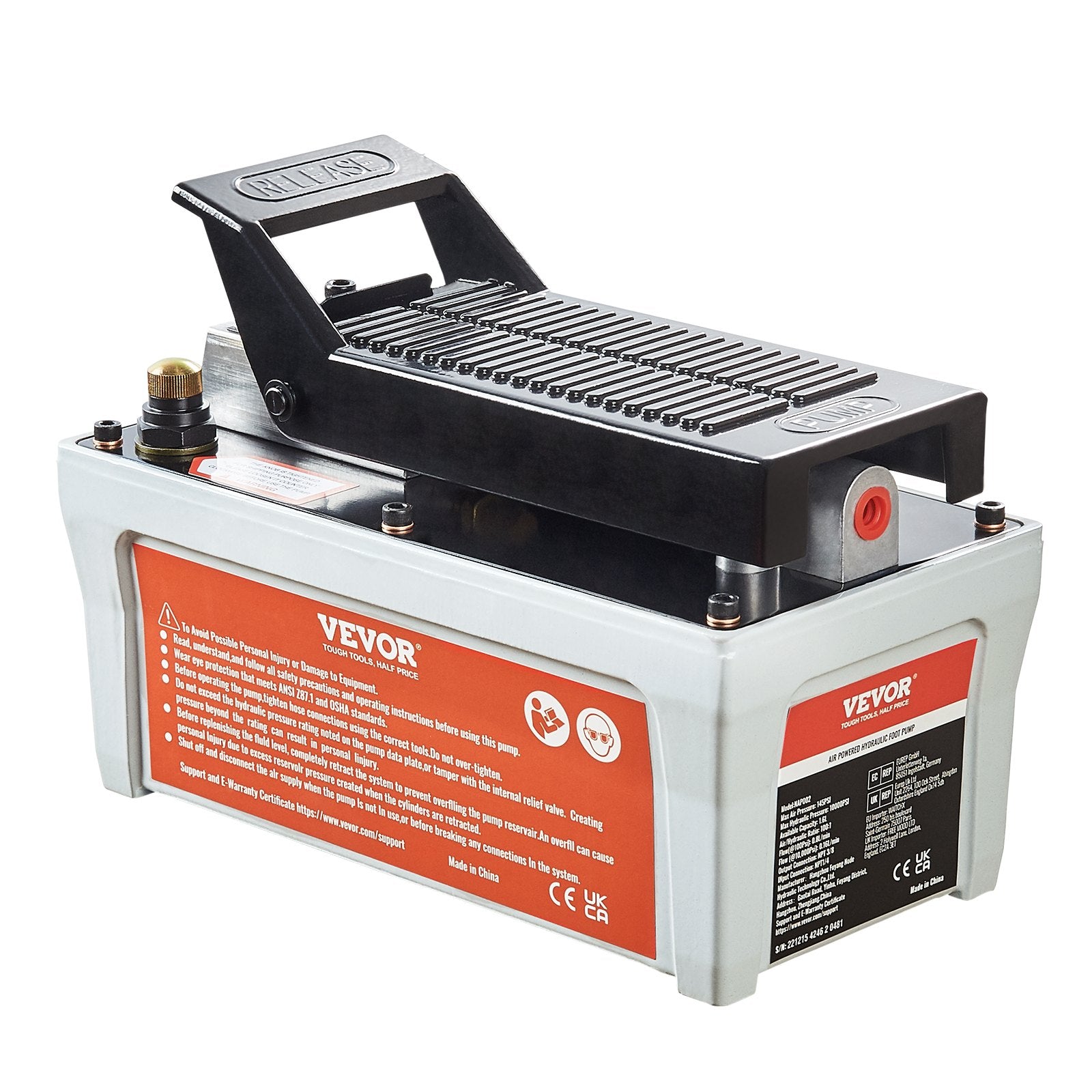 Air Hydraulic Pump, 10,000 PSI 1/2 Gal Reservoir, NPT 3/8" Oil Outlet, NPT 1/4" Inlet, 6.6 ft Pipe, Foot V952-HSMJTELECTRIC8F6HV0