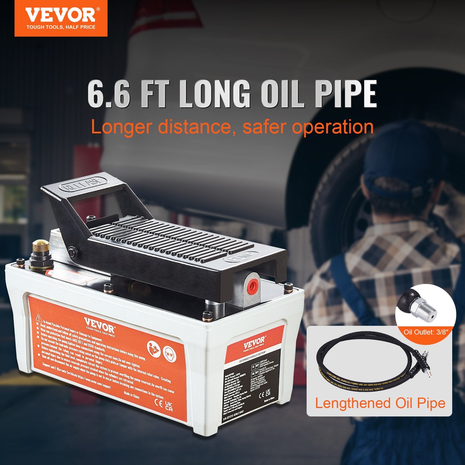 Air Hydraulic Pump, 10,000 PSI 1/2 Gal Reservoir, NPT 3/8" Oil Outlet, NPT 1/4" Inlet, 6.6 ft Pipe, Foot V952-HSMJTELECTRIC8F6HV0